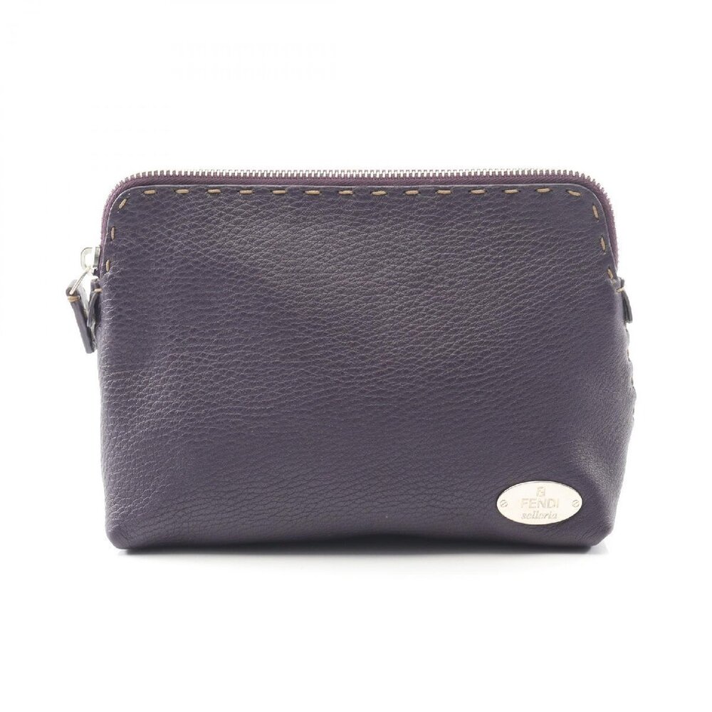 Fendi Selleria Pouch Clutch Bag Leather Purple